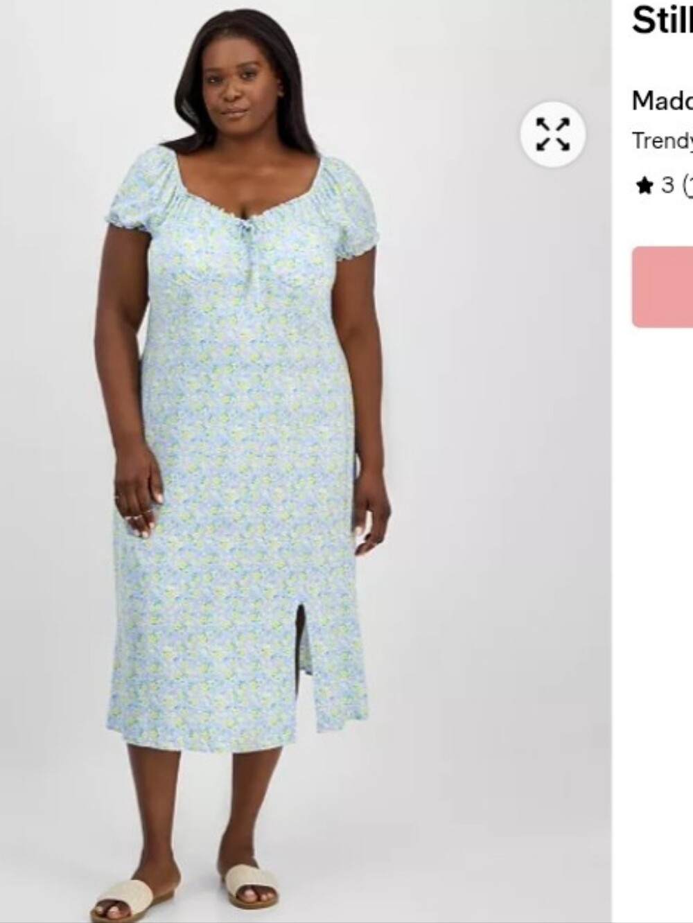 Madden Girl Light Blue Floral Puff-Sleeve Midi Dress